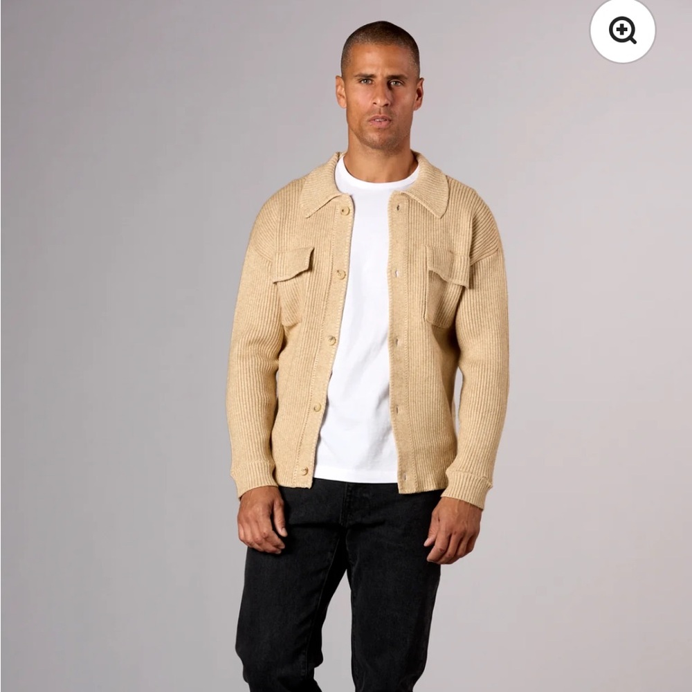 Jamison Men’s WHIPSTITCH SWEATER JACKET WHEAT Tan Ribbed Cardigan size M